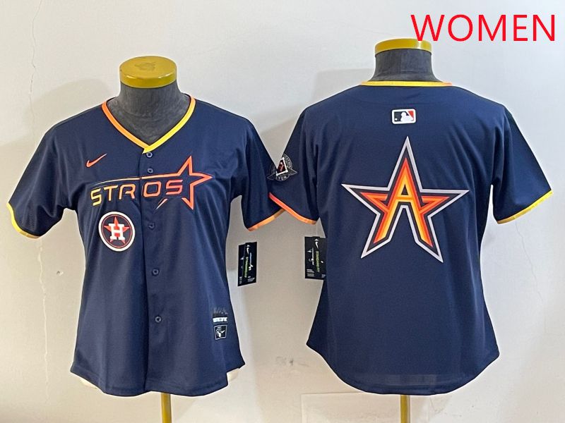Women Houston Astros Blank Drak Blue Three generations Joint Name 2025 Nike MLB Jersey style 10